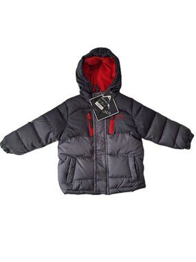 Vertical 9 Boys Lined Puffer Jacket Size 18 Months Gray Red Hooded Pockets NWT